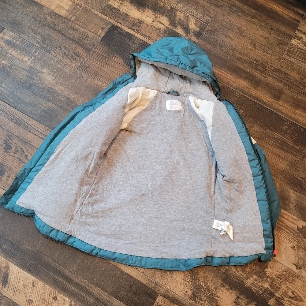 Zara Boys Frisbee Club Zip Up Hooded Lined Rain Jacket Coat Size 9